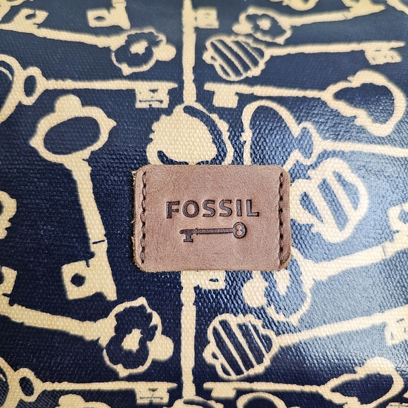 FOSSIL Key Per Patent Genuine Leather Trim Pouch/ Cosmetic Make Up Travel Bag - Picture 6 of 11